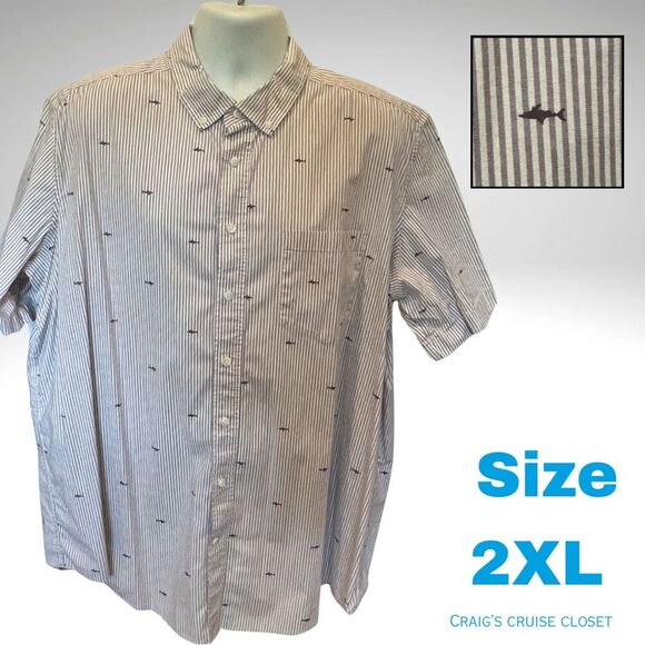 George Other - George Gray Casual Button Down Shirt, Stripes with Sharks, Size 2XL